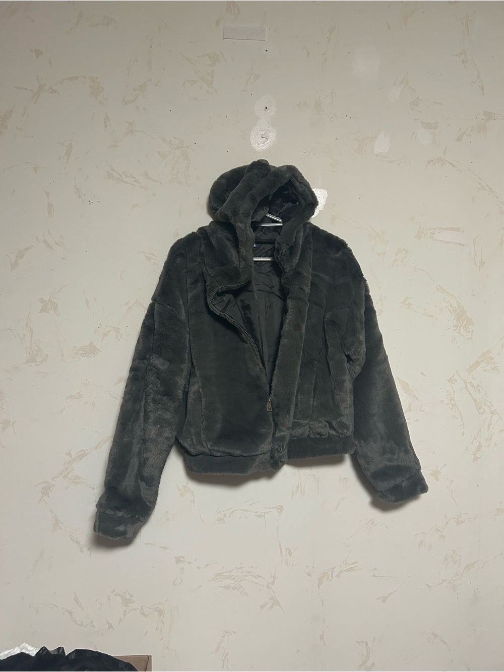 Women’s Hooded Faux Fur Jacket - Dark Gray